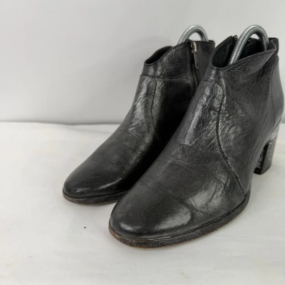 Frye Nora Metallic Leather Side Zip Block Ankle Bootie Womens 8 B‎